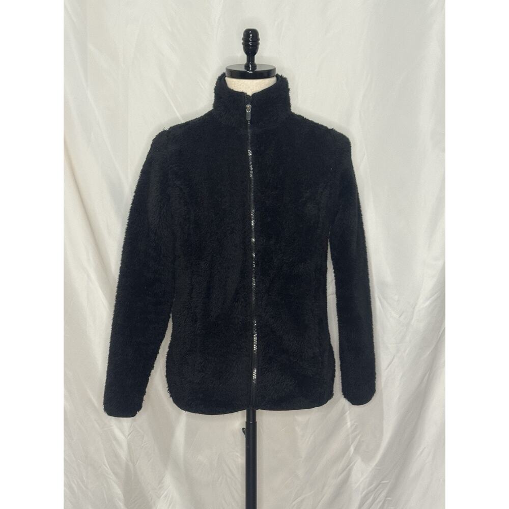 Fila Black Full Zip Fleece Jacket Womens Size Medium Fuzzy Soft Coat